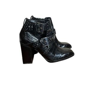 Zara Black Faux Crocodile Skin Pattern Reptile‎ Heel Ankle Booties EUR 37 US 6.5